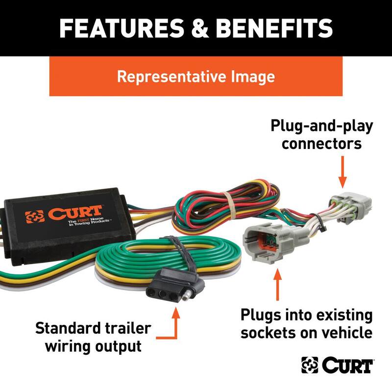 CURT Custom Vehicle-Trailer Wiring Harness, 4-Way Flat Output, Select Chrysler Pacifica, Quick Electrical Wire T-Connector - 55530