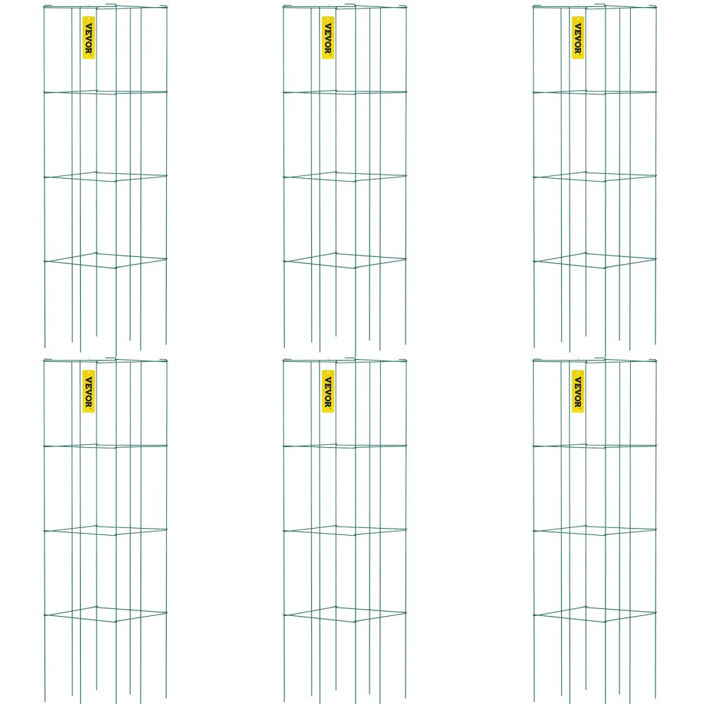 VEVOR Tomato Cages, 14.6" x 14.6" x 39.4", 6 Packs Square Plant Support Cages, Green PVC-Coated Steel Tomato Towers for Climbing Vegetables, Plants, Flowers, Fruits - FXKZDFQ14.639YCQ1V0