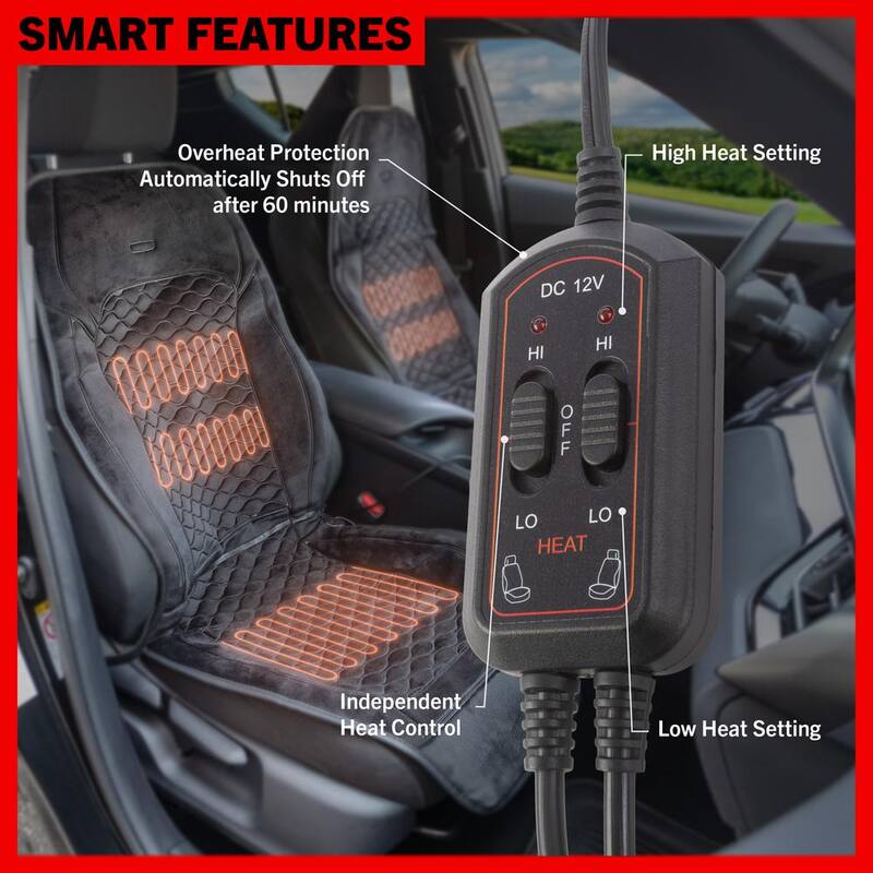 Stalwart Universal 21 in. L x 48 in. W 12-Volt Heating Pads for Car Seats with Independent High and Low Settings Black (2-Pack) - 75-CAR2007
