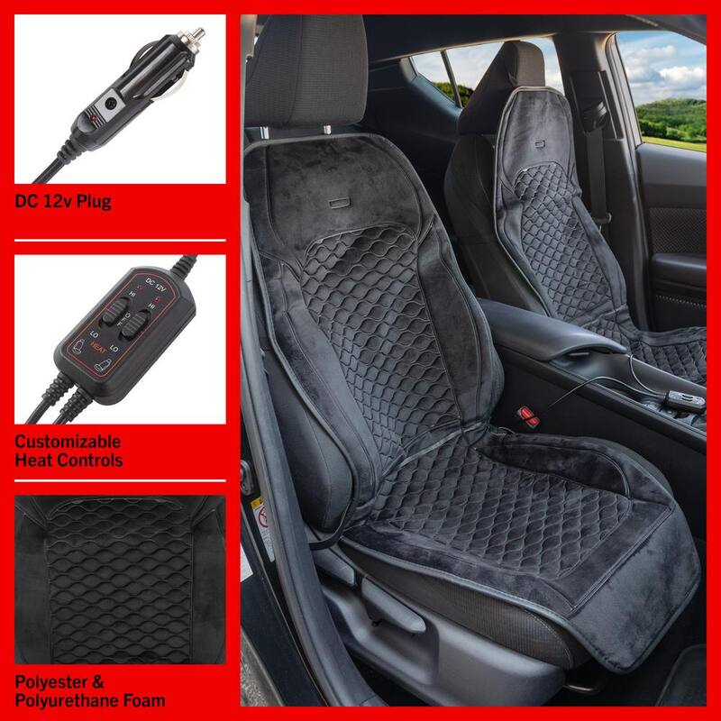 Stalwart Universal 21 in. L x 48 in. W 12-Volt Heating Pads for Car Seats with Independent High and Low Settings Black (2-Pack) - 75-CAR2007