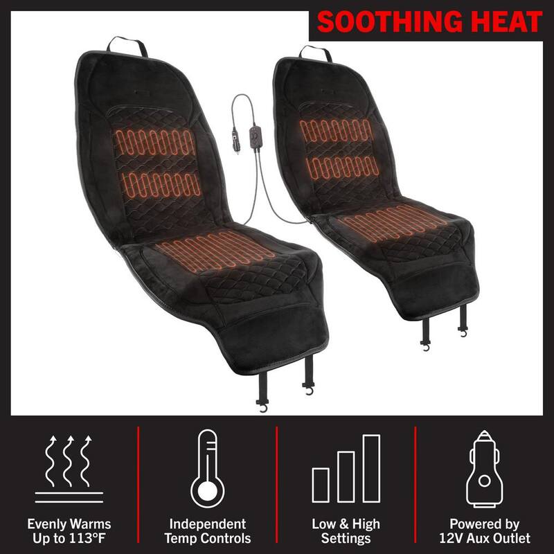 Stalwart Universal 21 in. L x 48 in. W 12-Volt Heating Pads for Car Seats with Independent High and Low Settings Black (2-Pack) - 75-CAR2007