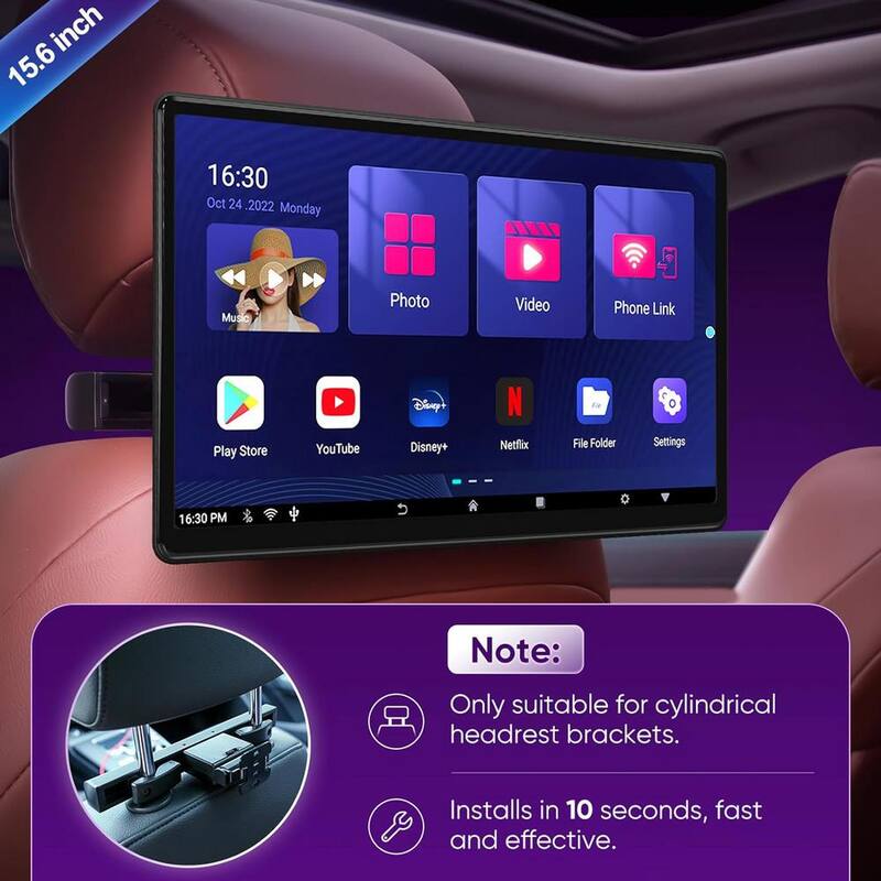 Etokfoks 15.6 in. 4K Android 11.0 Multi-Function Car TV Backseat 5G WiFi Headrest Tablet Touch Screen 1080P Bluetooth/USB/SD/HDMI - MLSA04-3LT212