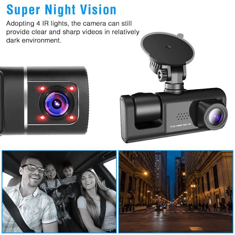 Etokfoks 3-Channel Car DVR Dash Cam Video Recorder with 1080P Front Inside Rear Camera G-Sensor Night Vision Parking Monitor - MLSA21OT007