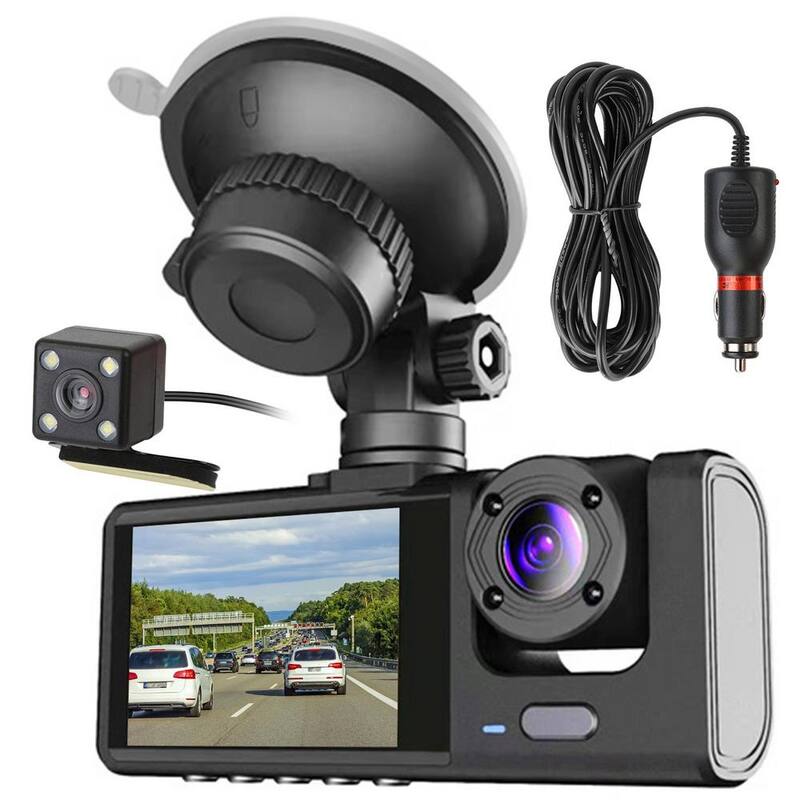 Etokfoks 3-Channel Car DVR Dash Cam Video Recorder with 1080P Front Inside Rear Camera G-Sensor Night Vision Parking Monitor - MLSA21OT007
