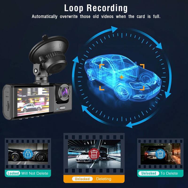 Etokfoks 3-Channel Car DVR Dash Cam Video Recorder with 1080P Front Inside Rear Camera G-Sensor Night Vision Parking Monitor - MLSA21OT007