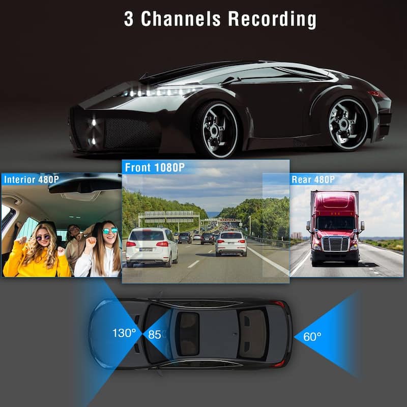 Etokfoks 3-Channel Car DVR Dash Cam Video Recorder with 1080P Front Inside Rear Camera G-Sensor Night Vision Parking Monitor - MLSA21OT007