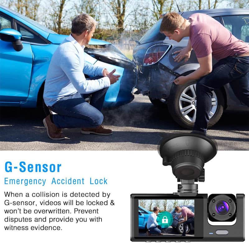 Etokfoks 3-Channel Car DVR Dash Cam Video Recorder with 1080P Front Inside Rear Camera G-Sensor Night Vision Parking Monitor - MLSA21OT007