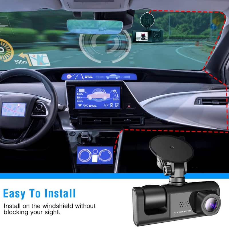 Etokfoks 3-Channel Car DVR Dash Cam Video Recorder with 1080P Front Inside Rear Camera G-Sensor Night Vision Parking Monitor - MLSA21OT007