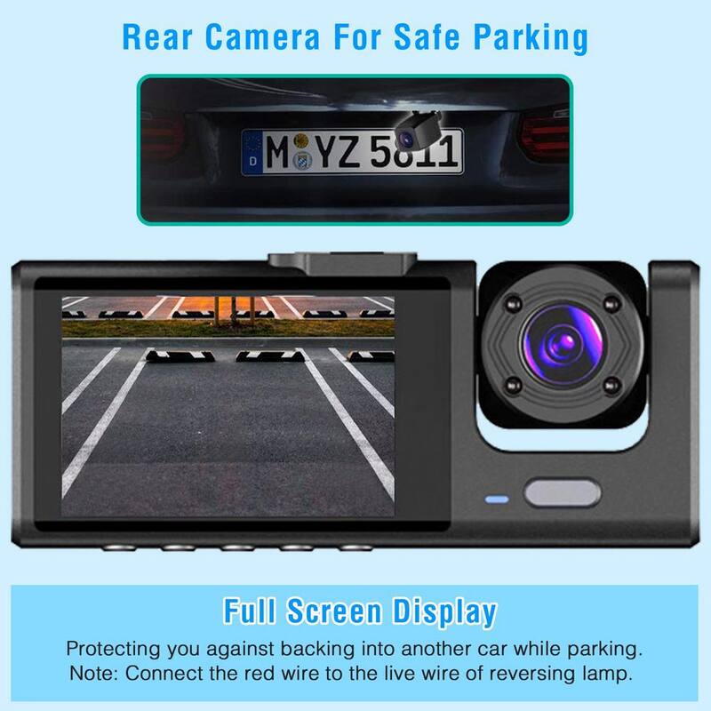 Etokfoks 3-Channel Car DVR Dash Cam Video Recorder with 1080P Front Inside Rear Camera G-Sensor Night Vision Parking Monitor - MLSA21OT007