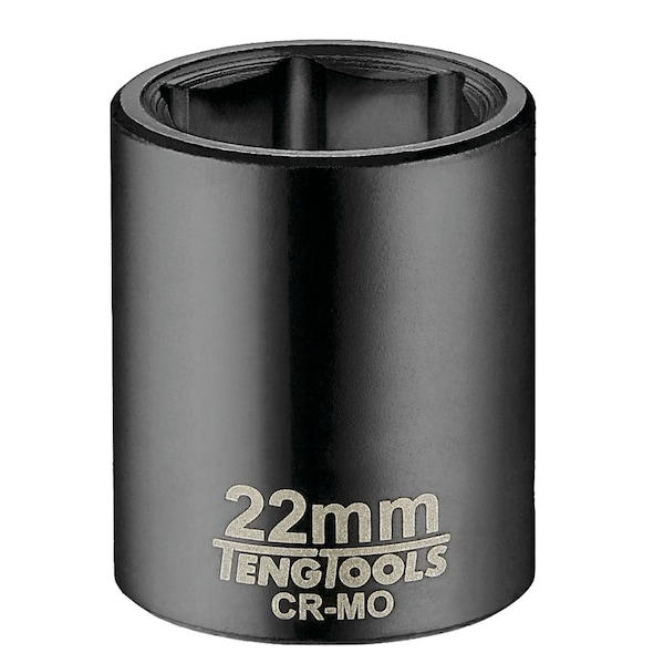 Teng Tools 22MM 1/2 Inch Drive ANSI 6 Point Metric Shallow Chrome Molybdenum Impact Socket - 920522AN