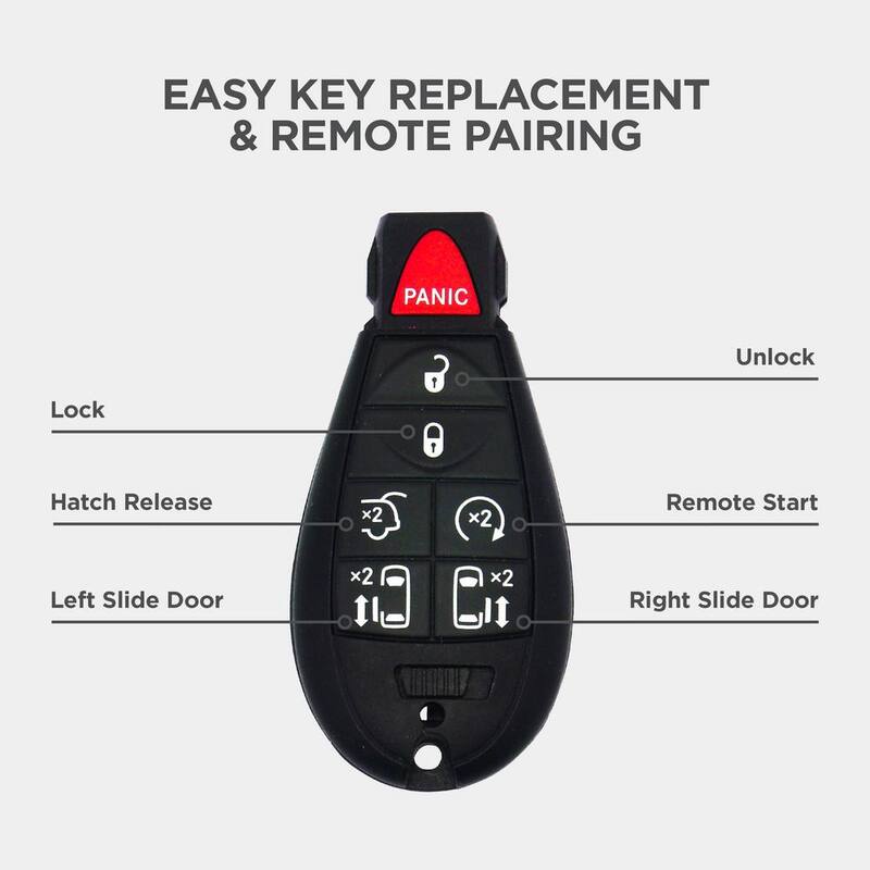 Car Keys Express Chrysler and Dodge Replacement Key Fob - 7 Button Fobik w/ Emergency Key Insert, 5-Button Pad Option,EZ Install Included - CDFO-E7RHZ0SK