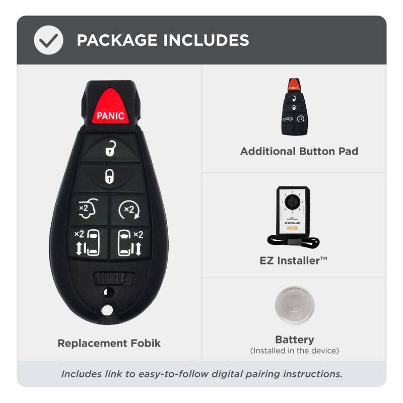 Car Keys Express Chrysler and Dodge Replacement Key Fob - 7 Button Fobik w/ Emergency Key Insert, 5-Button Pad Option,EZ Install Included - CDFO-E7RHZ0SK