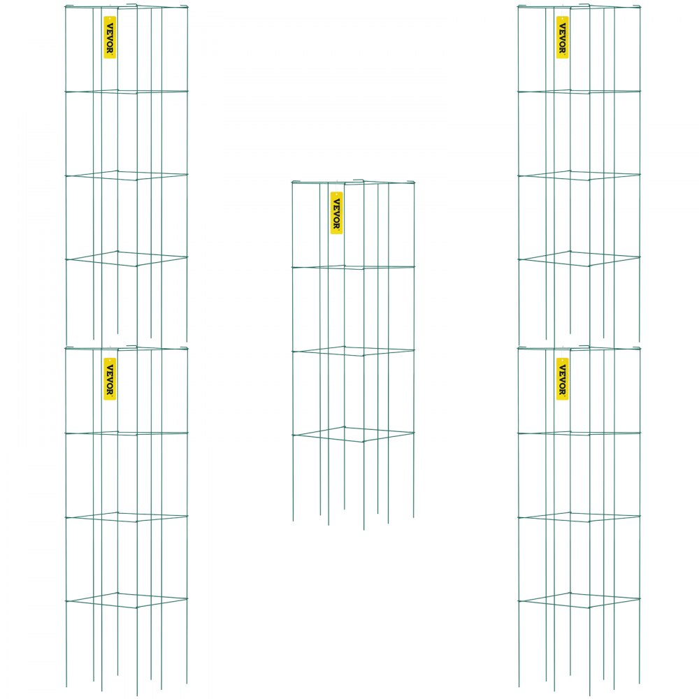 VEVOR Tomato Cages, 11.8" x 11.8" x 46.1", 5 Packs Square Plant Support Cages, Green PVC-Coated Steel Tomato Towers for Climbing Vegetables, Plants, Flowers, Fruits - FXKZDFQZZ1246RX5PV0