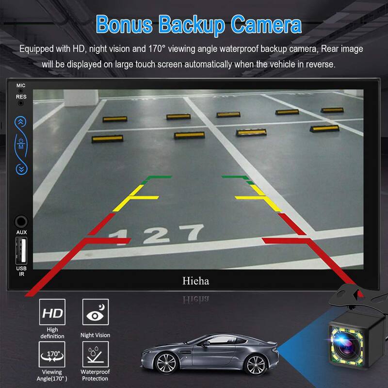 Etokfoks 7 in. Double Din Car Stereo Compatible with Apple Carplay and Android Auto, Stereo w/Bluetooth, A/V Input Backup Camera - MLSA04-4LT088