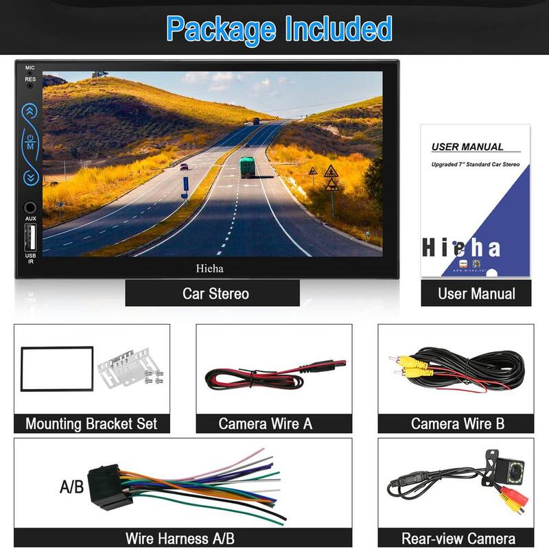 Etokfoks 7 in. Double Din Car Stereo Compatible with Apple Carplay and Android Auto, Stereo w/Bluetooth, A/V Input Backup Camera - MLSA04-4LT088