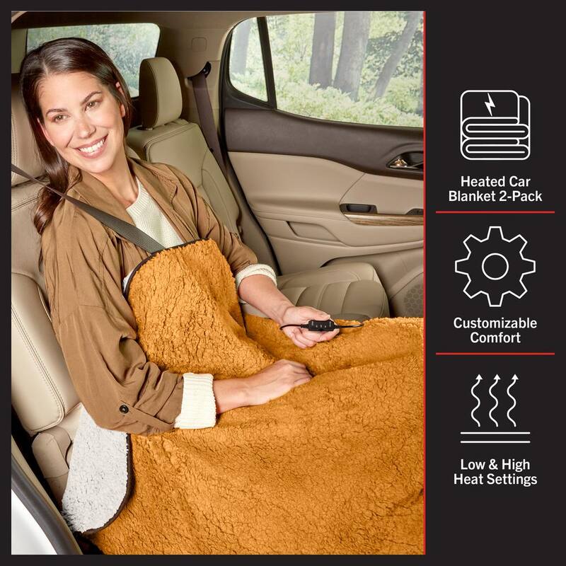 Stalwart Heated Blanket 2-Pack - Portable 12-Volt Electric Travel Blanket Set for Car, Truck, or RV (Honey) - 75-CAR2017