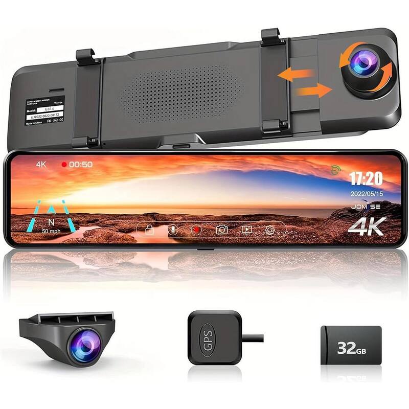 Etokfoks 11" Rear View Mirror Camera, 2160P Rearview Mirror Backup Camera, 4K Mirror Dash Cam Front and Rear, IPS Touch Screen - MLSA04-3LT231