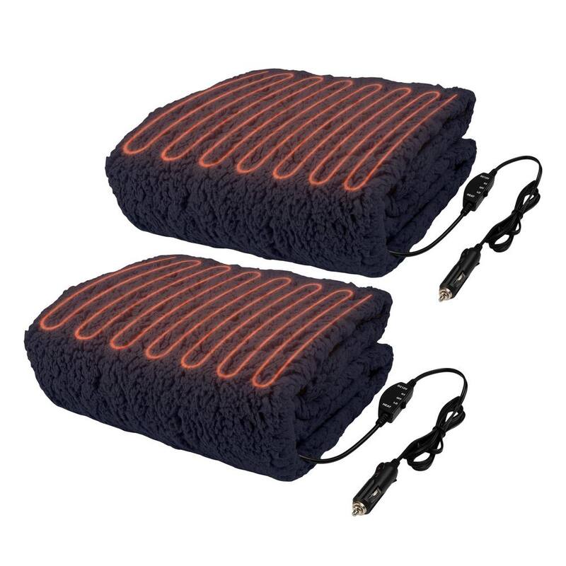 Stalwart Heated Blanket 2-Pack - Portable 12-Volt Electric Travel Blanket Set for Car, Truck, or RV (Blue) - 75-CAR2014