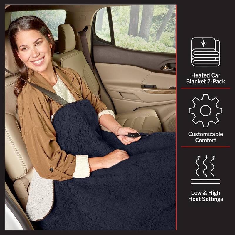 Stalwart Heated Blanket 2-Pack - Portable 12-Volt Electric Travel Blanket Set for Car, Truck, or RV (Blue) - 75-CAR2014