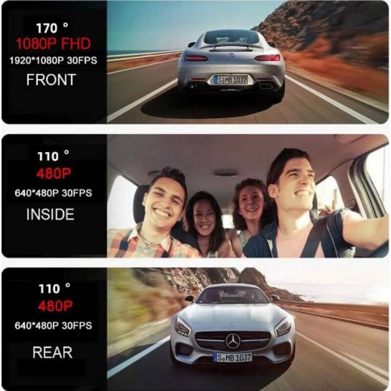 Etokfoks 3-Lens Dash Cam Video Recorder with Front Inside Rear Camera - MLSA21OT009