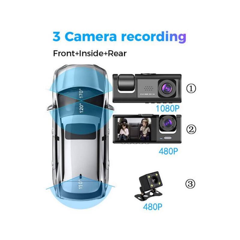 Etokfoks 3-Lens Dash Cam Video Recorder with Front Inside Rear Camera - MLSA21OT009