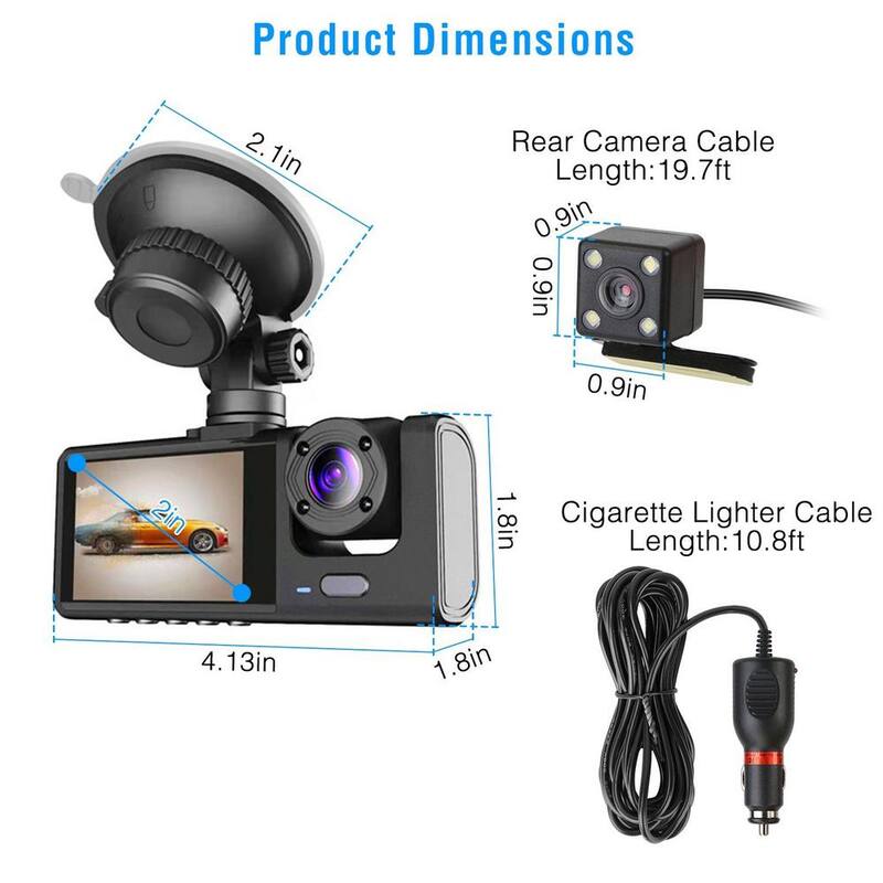 Etokfoks 3-Lens Dash Cam Video Recorder with Front Inside Rear Camera - MLSA21OT009