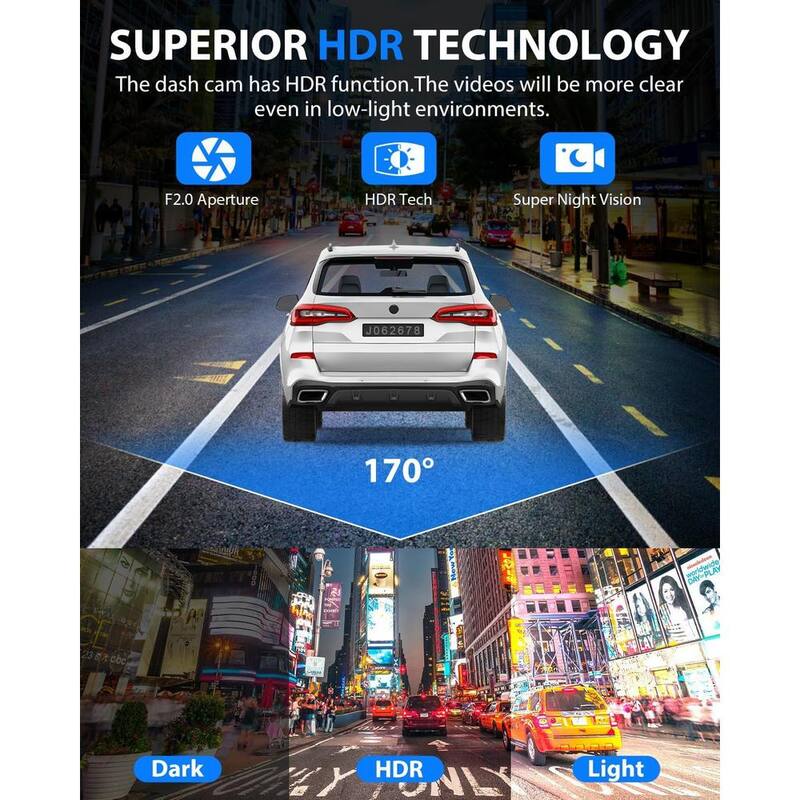 Etokfoks 1080P 3 Channel Dash Cam Front, Rear and Inside Dash Cam Loop Recording with 32GB Card, HDR, G-Sensor, 24Hr Parking - MLSA04-4LT107