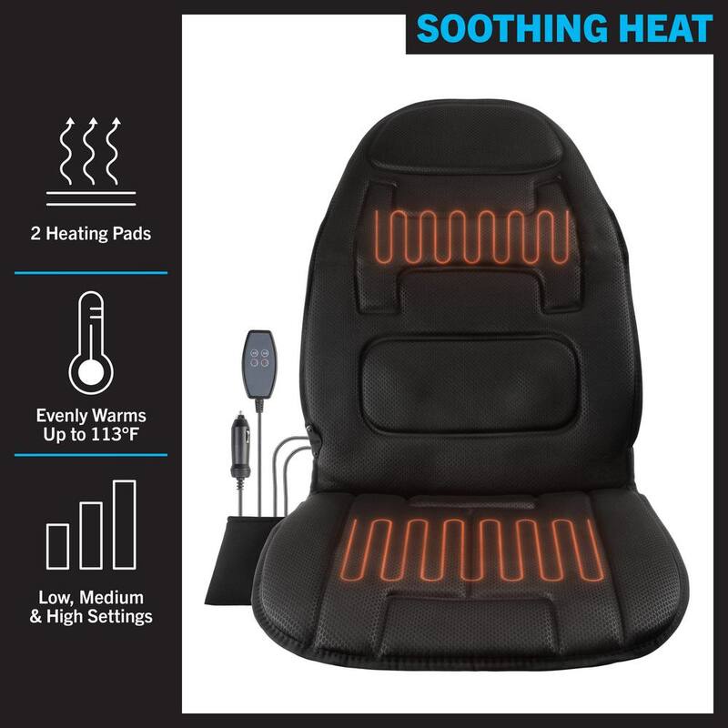 Stalwart 19 in L x 0.5 in W x 42 in H 12-Volt Vibrating Heating Pad with 3 Levels for Car Seat - Driver or Passenger (Black) - 75-CAR2006
