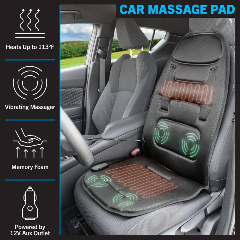 Stalwart 19 in L x 0.5 in W x 42 in H 12-Volt Vibrating Heating Pad with 3 Levels for Car Seat - Driver or Passenger (Black) - 75-CAR2006