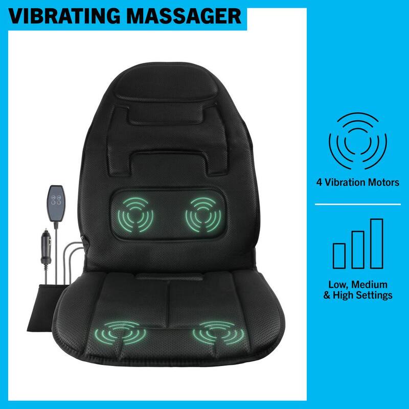 Stalwart 19 in L x 0.5 in W x 42 in H 12-Volt Vibrating Heating Pad with 3 Levels for Car Seat - Driver or Passenger (Black) - 75-CAR2006