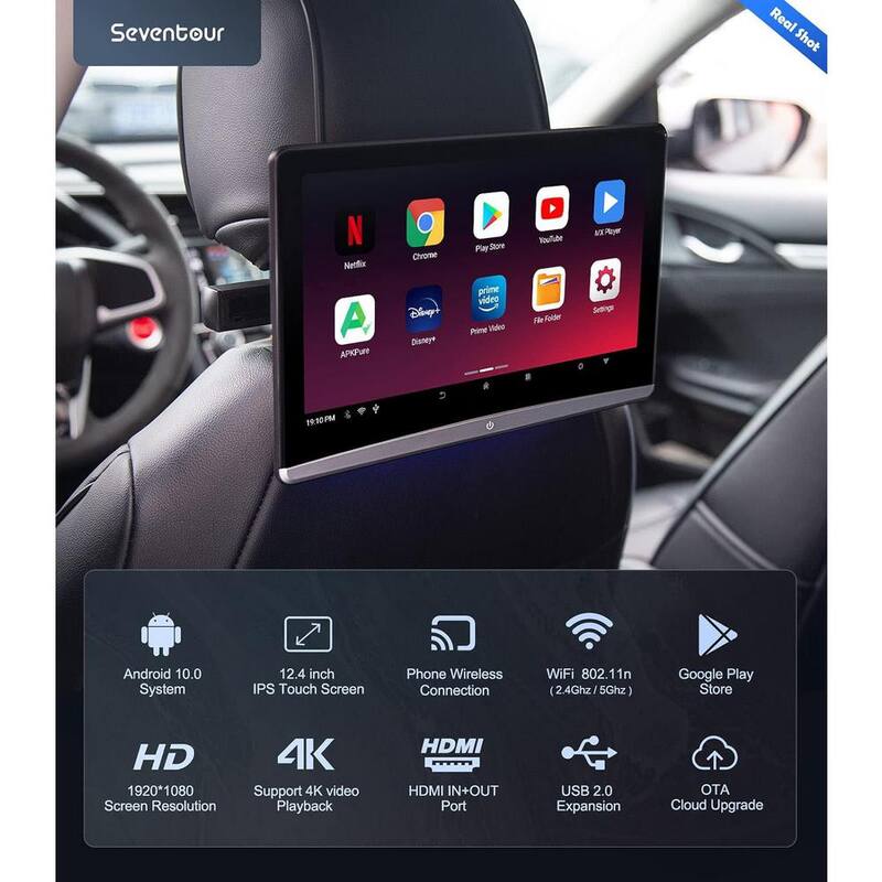 Etokfoks 12.4 4K Android Portable Car TV Headrest Monitor Tablet for Back Seat, Support Phone Wireless Mirror Link Touch Screen - MLSA04-3LT227