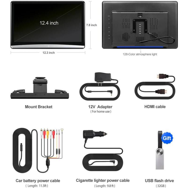 Etokfoks 12.4 4K Android Portable Car TV Headrest Monitor Tablet for Back Seat, Support Phone Wireless Mirror Link Touch Screen - MLSA04-3LT227