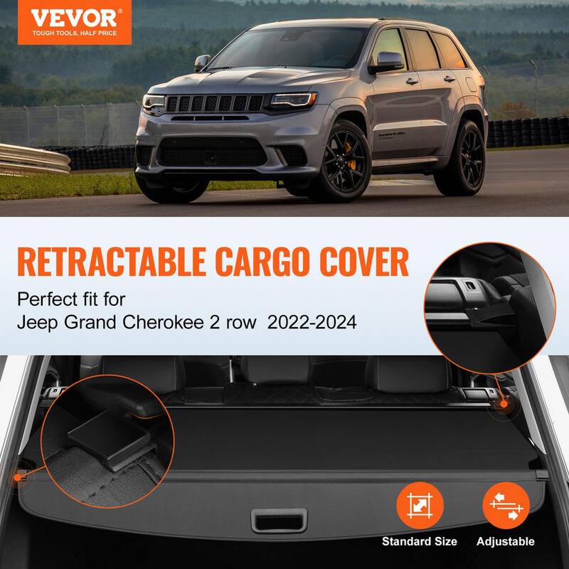VEVOR Retractable Cargo Cover, Upgraded Waterproof Trunk Cover Security Shield Shade for Jeep Grand Cherokee 2 Row 2022-2024 - YCKSSSHCGYCK7IFY2V0