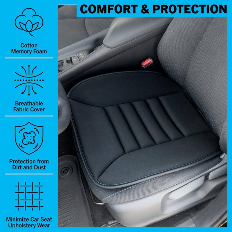Stalwart Car Seat Cushion - 1.2 in.-Thick Memory Foam Seat Pad with Plastic Anchors and Non-Slip Bottom (Black) - 75-CAR2005