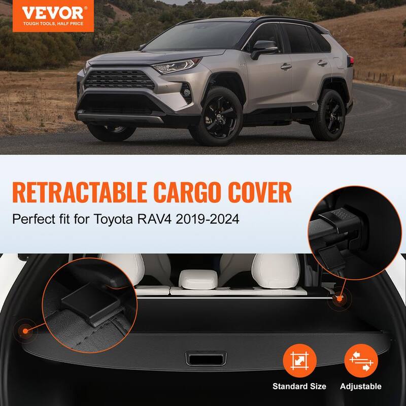 VEVOR Retractable Cargo Cover for Toyota, Upgraded Waterproof Trunk Cover Security Shield Shade for Toyota RAV4 2019-2024 - YCKSSSHCGYCKFMAAUV0