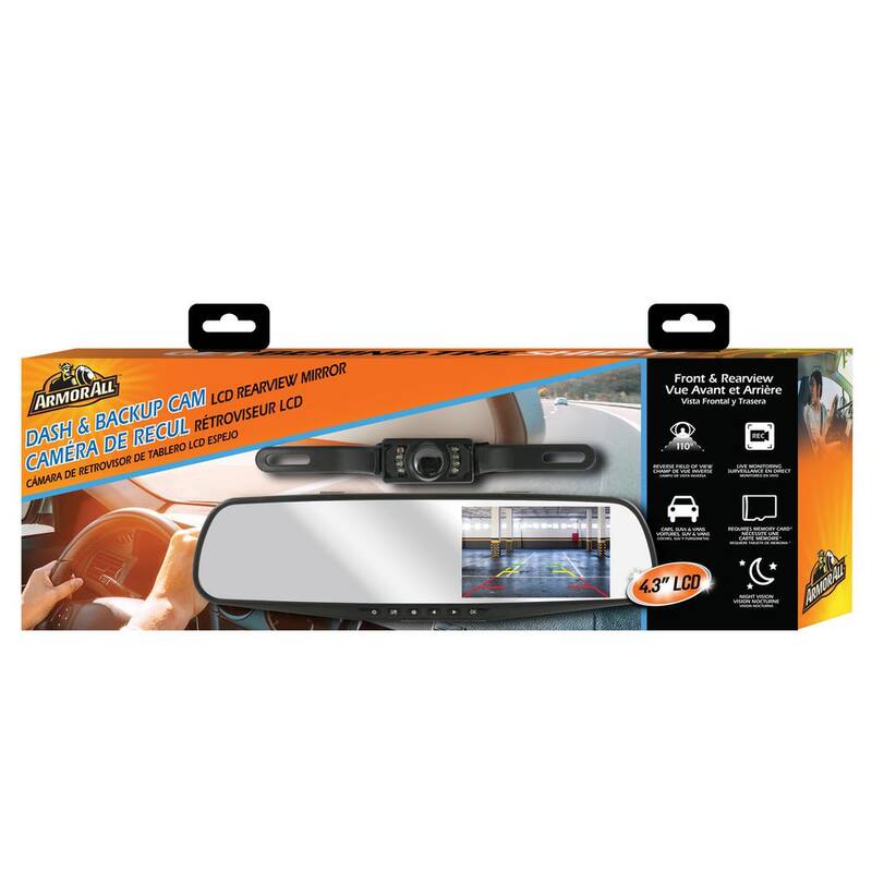 Armor All 720P HD Rearview Mirror Dash and Backup Camera, 16 GB Storage Card Included - ADC2-1011-BLK