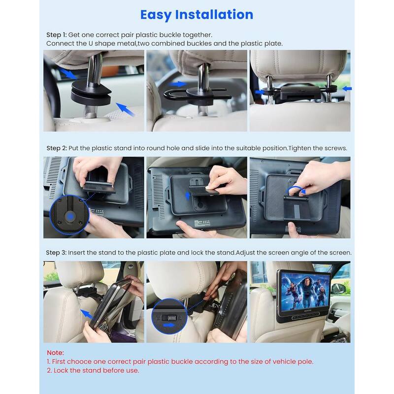 Etokfoks 12 in. Headrest Video Player for Car Support 1080P/MP4 Video with HDMI Input/Output Mounting Bracket AV w/ Remote - MLSA04-3LT233