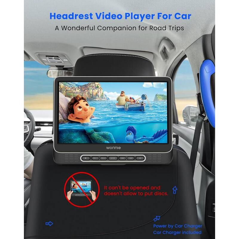 Etokfoks 12 in. Headrest Video Player for Car Support 1080P/MP4 Video with HDMI Input/Output Mounting Bracket AV w/ Remote - MLSA04-3LT233