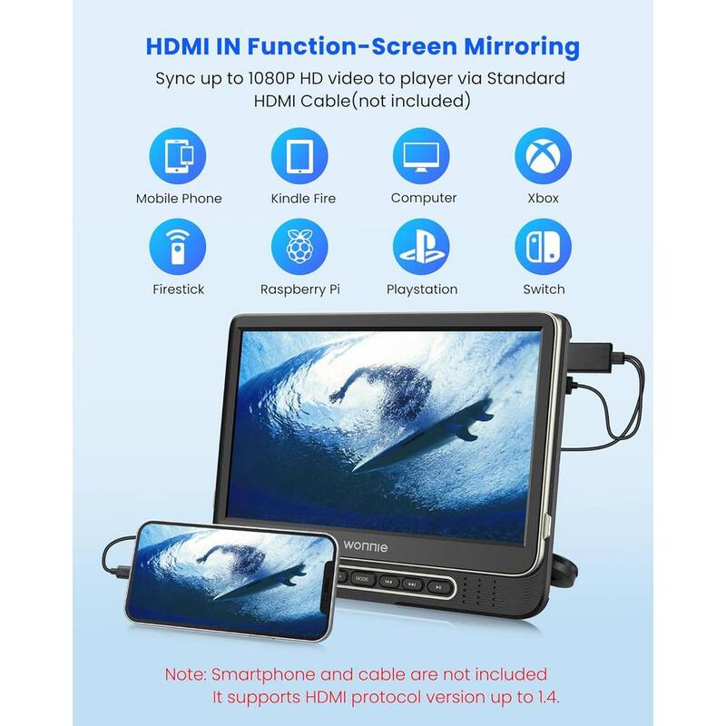 Etokfoks 12 in. Headrest Video Player for Car Support 1080P/MP4 Video with HDMI Input/Output Mounting Bracket AV w/ Remote - MLSA04-3LT233