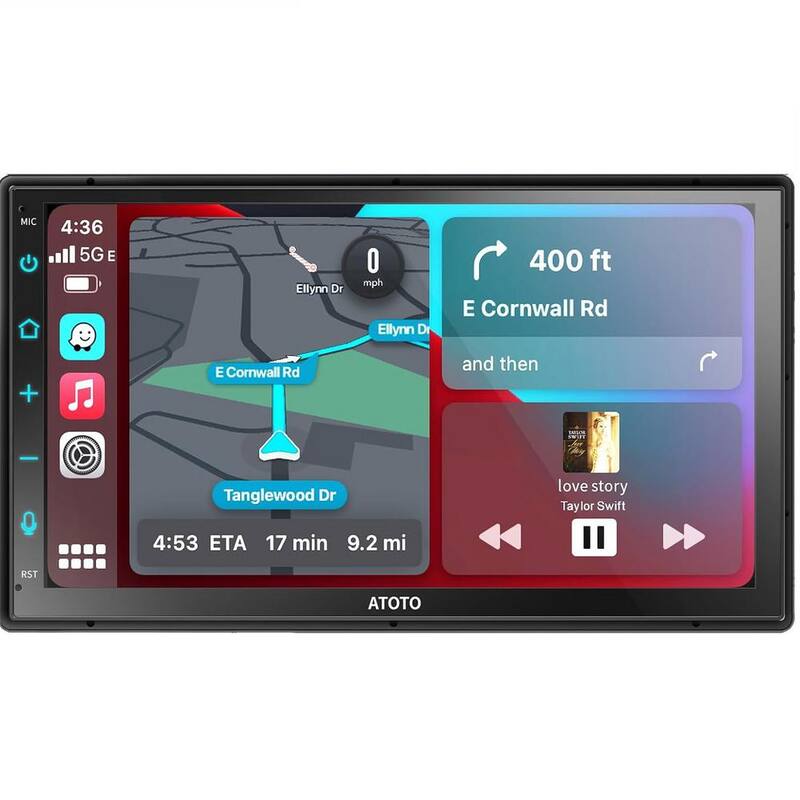 Etokfoks 7 in. Touchscreen Double DIN Car Stereo, Wireless CarPlay and Wireless Android Auto In-Dash Video Receivers, Bluetooth - MLSA04-3LT207