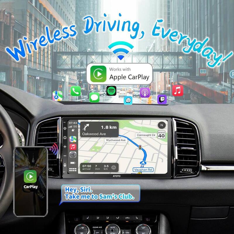 Etokfoks 7 in. Touchscreen Double DIN Car Stereo, Wireless CarPlay and Wireless Android Auto In-Dash Video Receivers, Bluetooth - MLSA04-3LT207