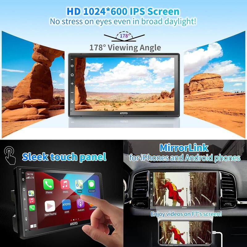 Etokfoks 7 in. Touchscreen Double DIN Car Stereo, Wireless CarPlay and Wireless Android Auto In-Dash Video Receivers, Bluetooth - MLSA04-3LT207