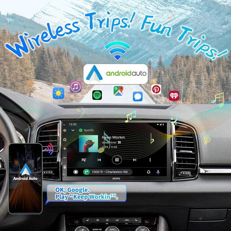 Etokfoks 7 in. Touchscreen Double DIN Car Stereo, Wireless CarPlay and Wireless Android Auto In-Dash Video Receivers, Bluetooth - MLSA04-3LT207