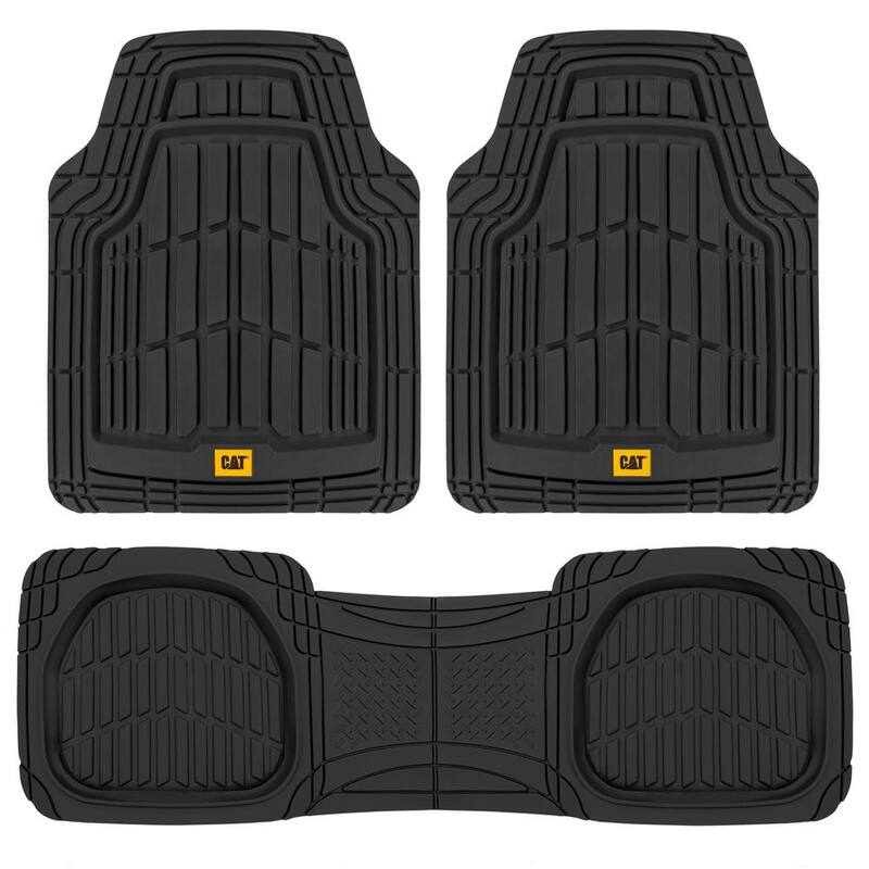 Caterpillar FlexTough 3-Pieces 26 in. x 20 in. Black Deep Dish Trimmable Car Floor Mats - CAMT-1003-BK