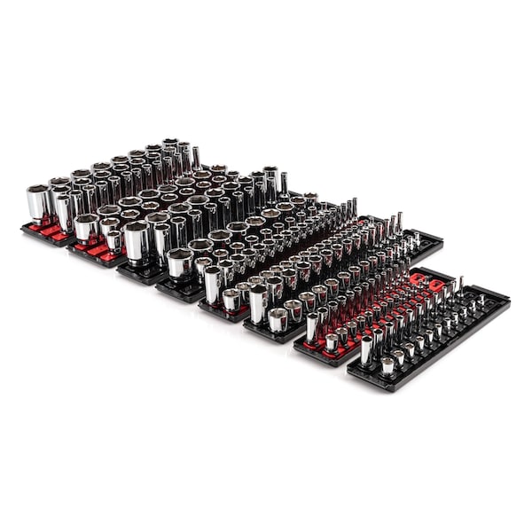 Tekton 1/4, 3/8, 1/2 Inch Drive 6-Point Socket Set with Rails 214-Piece - SHD99202