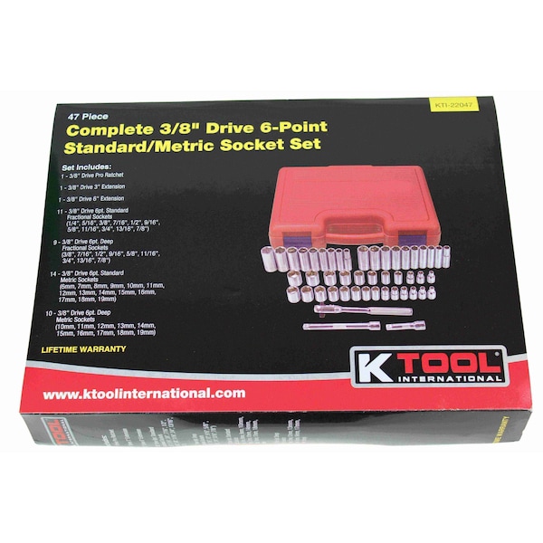 K-Tool International 3/8" Drive SAE, Metric, 47 pcs - KTI-22047
