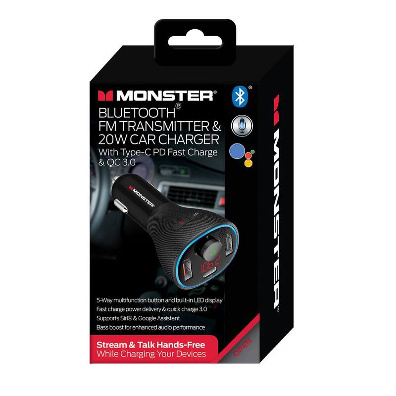 Monster Bluetooth FM Transmitter with Dual Charging Type-C PD QC3.0 - MCC9-1035-BLK