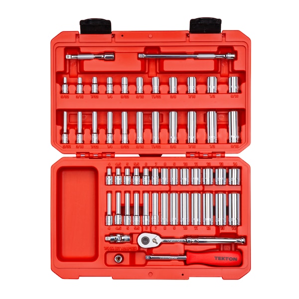 Tekton 1/4 Inch Drive 12-Point Socket and Ratchet Set, 55-Piece (5/32-9/16 in., 4-14 mm) - SKT05302