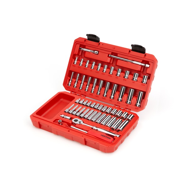 Tekton 1/4 Inch Drive 12-Point Socket and Ratchet Set, 55-Piece (5/32-9/16 in., 4-14 mm) - SKT05302