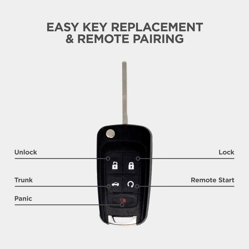 Car Keys Express Simple Key Programmer w/ 5-Button Flip Key for Buick, Chevrolet and GMC - Remote Start, Lock,Unlock,Panic,Trunk Release - GMFK5TRSSK-PK